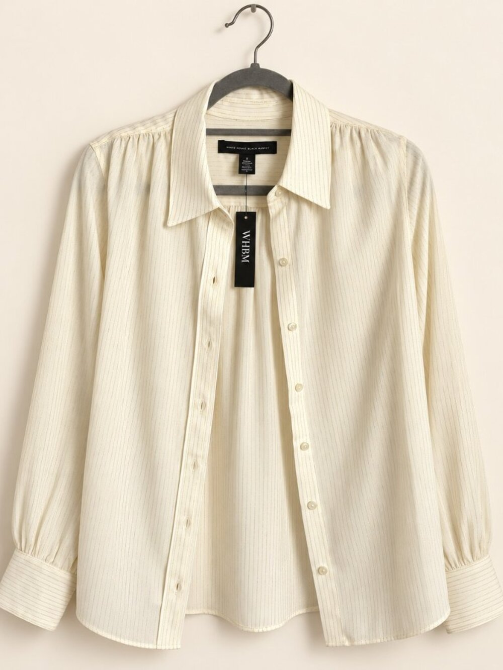 White House Black Market Antique White Gold Pinstripe Soft Shirt S NWT